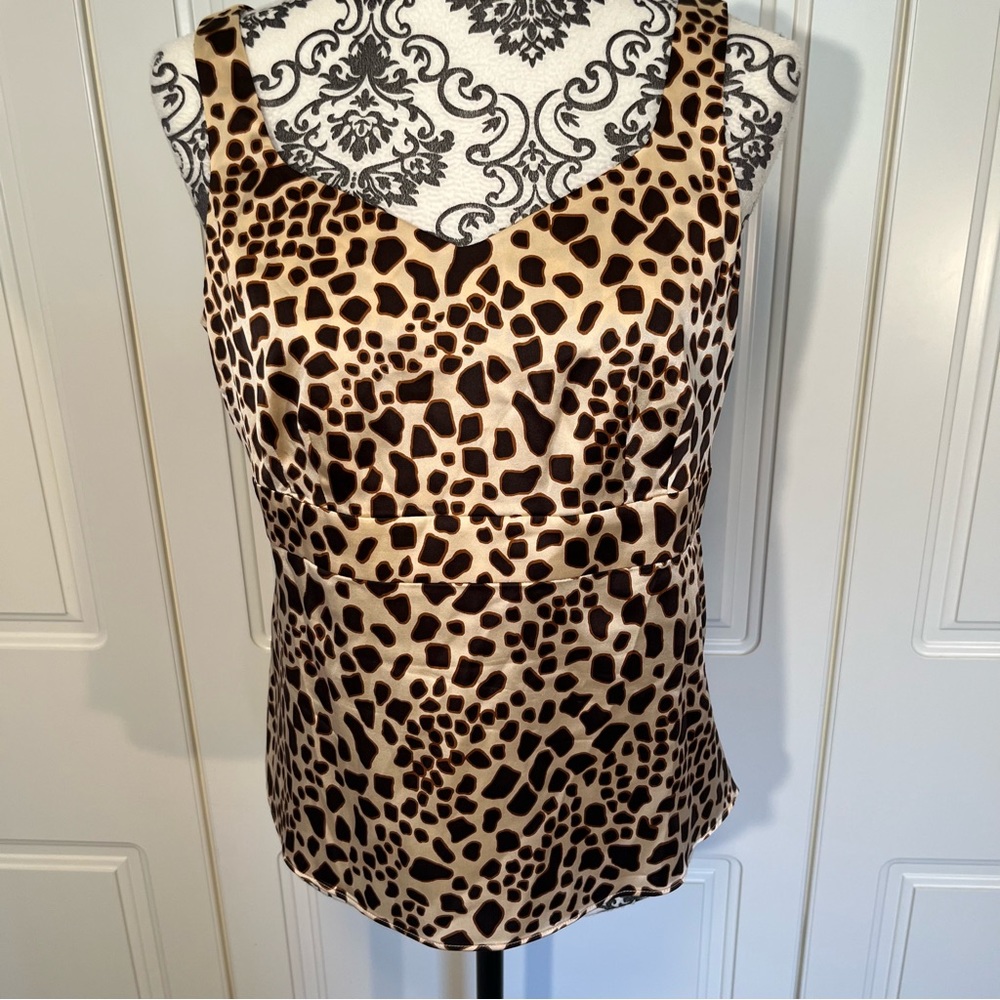 TALBOTS silk-blend stretch animal print tank top blouse women's size 10 petite